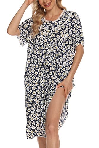 COSUNIONY Women's Soft Cotton Nightgown with Pockets