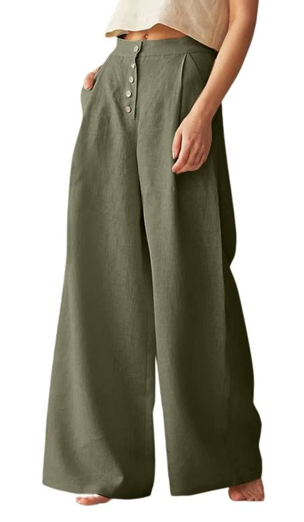 CHARTOU Women's Summer High Waist Wide Leg Cotton Linen Palazzo Pants with Pockets