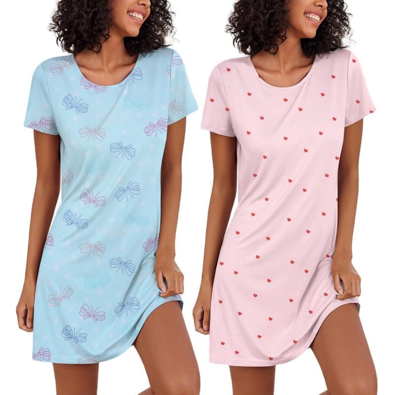 Ekouaer 2 Pack Soft Short Sleeve Nightgowns for Women Sleapwear S-XXL