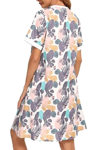 YOZLY Women's Pocketed Short Sleeve House Dress Robe