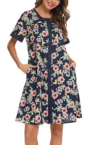 YOZLY Women's Pocketed Short Sleeve House Dress Robe