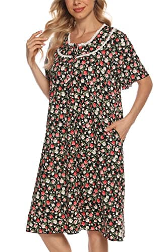 COSUNIONY Women's Soft Cotton Nightgown with Pockets