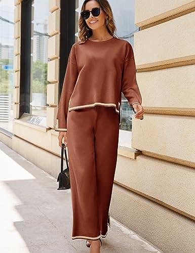 Refined title: Faleave Women's Knit 2-Piece Sweater Set with Long Sleeve Pullover and Wide Leg Pants