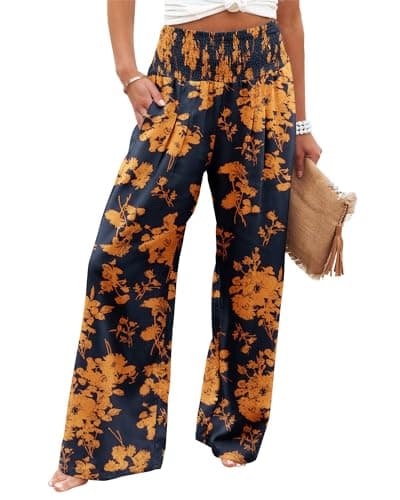 Angerella Women's High Waist Elastic Palazzo Pants with Pockets