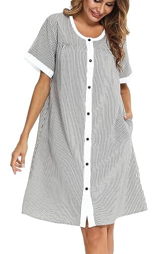 YOZLY Women's Pocketed Short Sleeve House Dress Robe