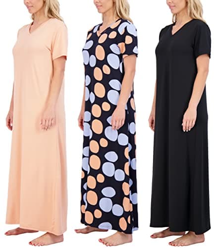 Real Essentials 3 Pack Women's Plus Size Soft Maxi Nightshirt