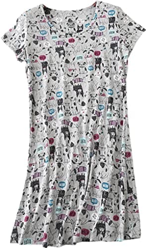 PNAEONG Women's Cotton Short Sleeve Nightgown Casual Print Sleepdress