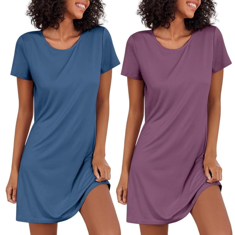 Ekouaer 2 Pack Soft Short Sleeve Nightgowns for Women Sleapwear S-XXL