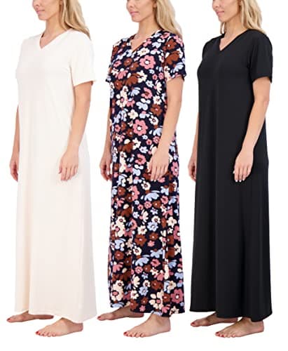 Real Essentials 3 Pack Women's Plus Size Soft Maxi Nightshirt