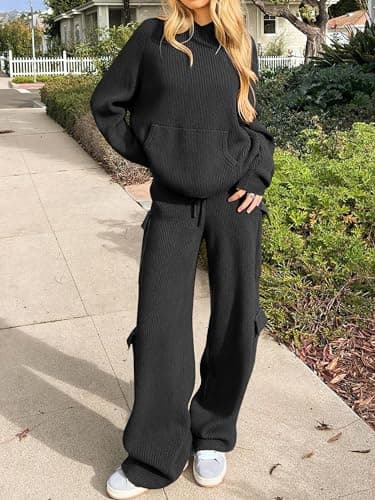 ANRABESS Women's Casual Knit Hoodie & Straight Leg Pants Fall Fashion Set