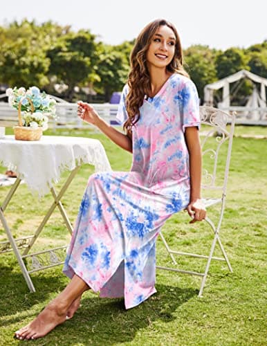Ekouaer Women's Full Length Short Sleeve Nightgown
