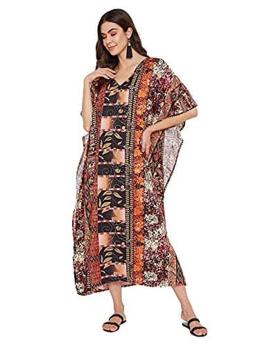 Oussum Plus Size Long Maxi Polyester Kaftan Gown for Casual Beach Party