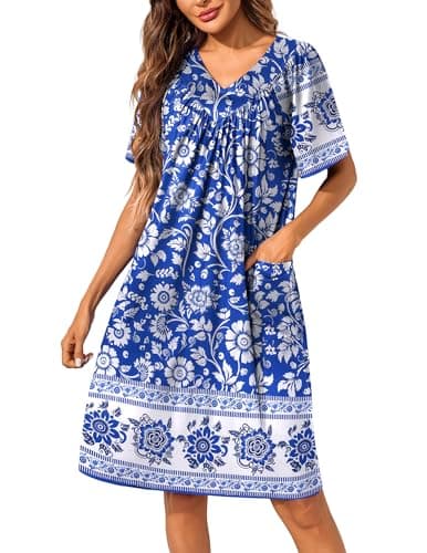 Ekouaer Womens Floral Print Pocket Nightgown Mumu Dress