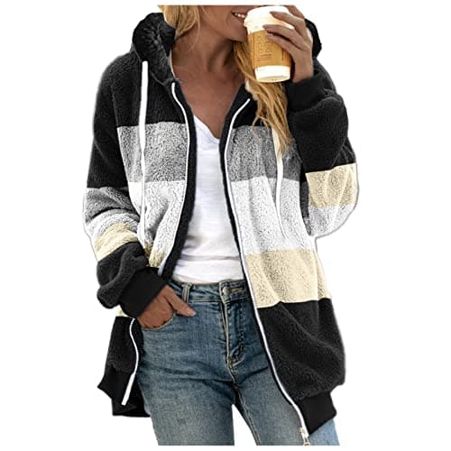 Refined Title: Women's Fashion Hooded Jacket with Drawstring, Zipper Pockets, and Plush Sweater Material