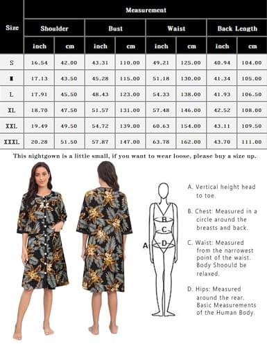 Bloggerlove Women House Dress Snap Front Nightgown 3/4 Sleeve Housecoat Duster Robe with Pockets Moomoo Patio Dress