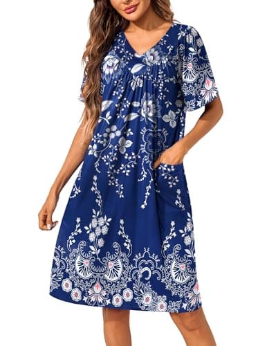 Ekouaer Womens Floral Print Pocket Nightgown Mumu Dress