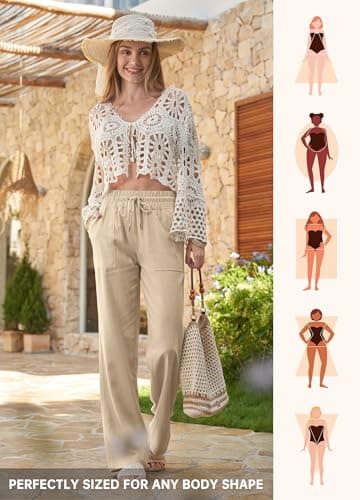 Willit Women's Linen Pants Wide Leg Casual Palazzo Summer Pants with Pockets