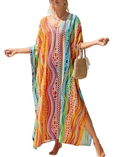 IMAGEKOPE Plus Size Vneck Batwing Dress for Women Bathing Suit Cover up Moroccan Caftan Dresses