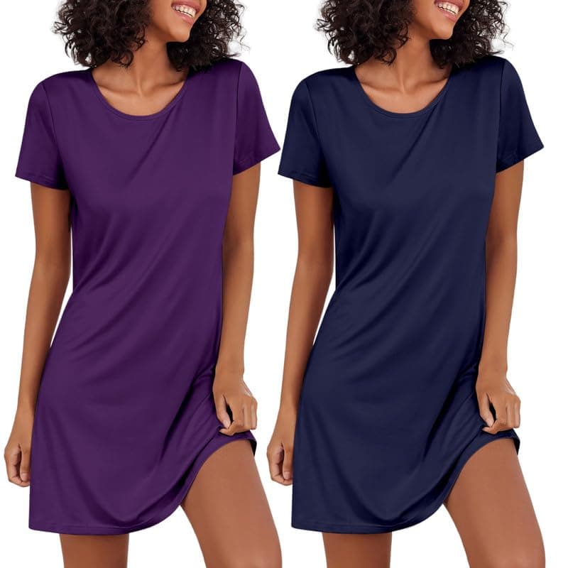Ekouaer 2 Pack Soft Short Sleeve Nightgowns for Women Sleapwear S-XXL