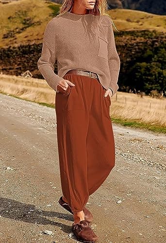 Pink Queen Women's 2024 Fall Knit Sweater Set & High Waisted Tracksuit