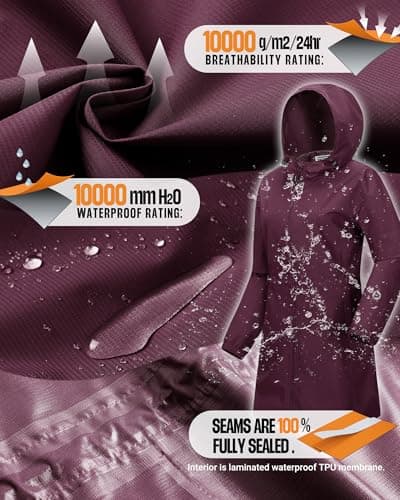 Outdoor Ventures Women's Waterproof Packable Long Rain Jacket With Hood
