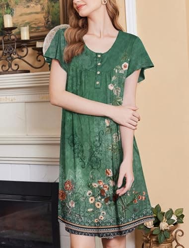 Ekouaer Women's Short Sleeve Nightgown with Pockets Floral Print
