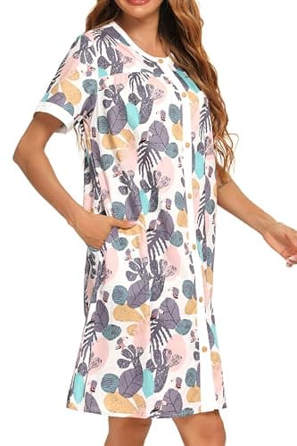 YOZLY Women's Pocketed Short Sleeve House Dress Robe