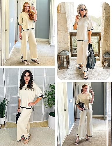 Athlisan Women's Knit Sweater Sets with Wide Leg Pants