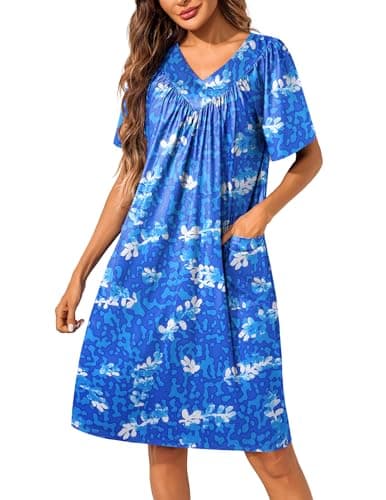 Ekouaer Womens Floral Print Pocket Nightgown Mumu Dress