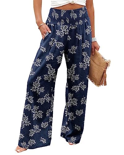 Angerella Women's High Waist Elastic Palazzo Pants with Pockets