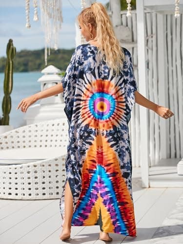 IMAGEKOPE Plus Size Vneck Batwing Dress for Women Bathing Suit Cover up Moroccan Caftan Dresses