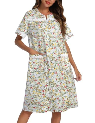Vslarh 100% Cotton Women's Short Sleeve Nightgown with Pockets