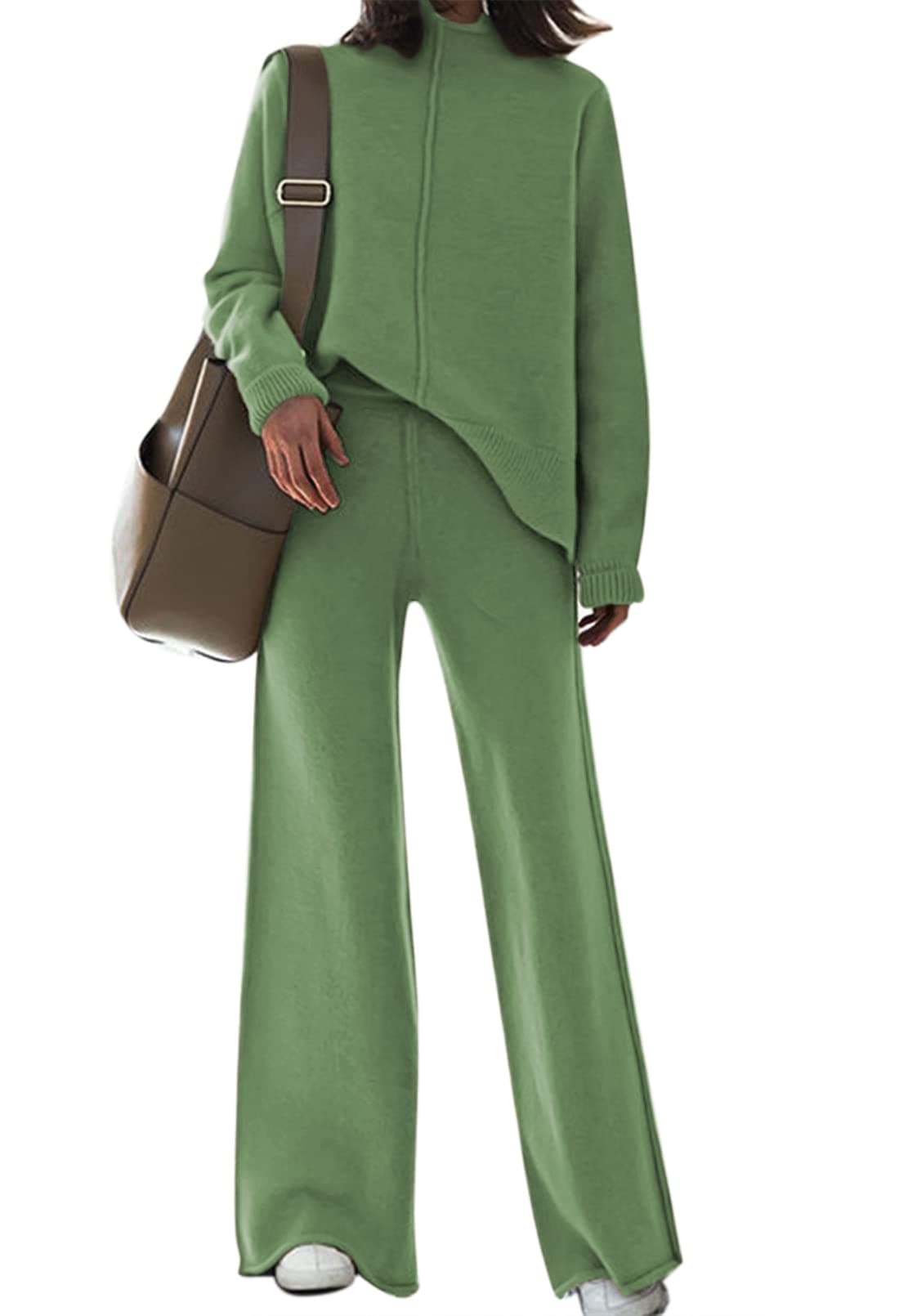 Fixmatti Women's Knit Sweatsuit with Turtleneck Top and Wide Leg Pants