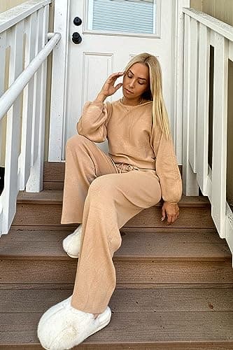 Ekouaer Women's Cozy Long Sleeve Knit Lounge Set