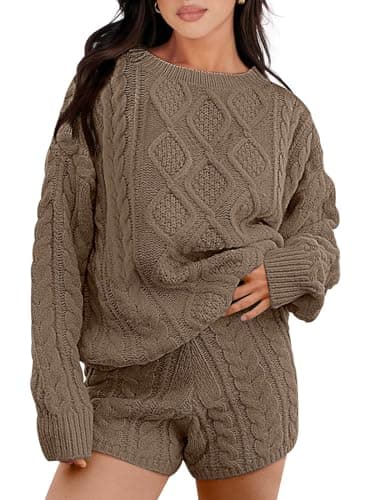 ANRABESS Women Spring Cable Knit Oversized Sweater & Matching Short Pants Sets