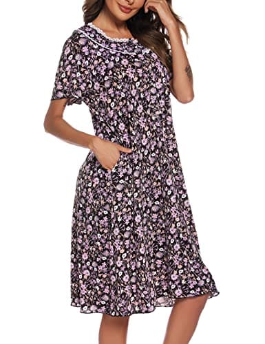 COSUNIONY Women's Soft Cotton Nightgown with Pockets