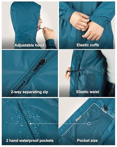Women's 33,000ft Waterproof Long Rain Coat with Hood Windbreaker