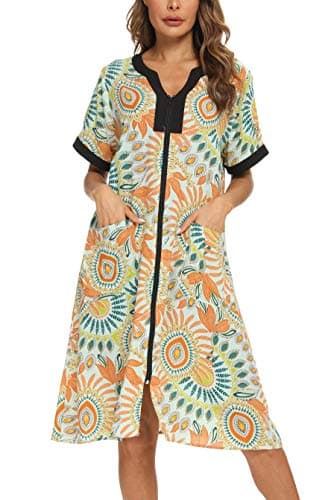 Women's House Dresses with Zipper Front, Lightweight Duster Robe