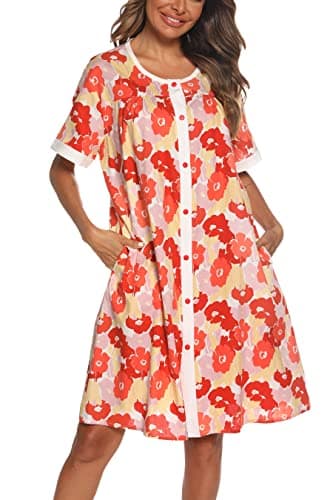 YOZLY Women's Pocketed Short Sleeve House Dress Robe