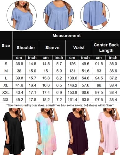Ekouaer Women's Pleated Sleepwear Dress