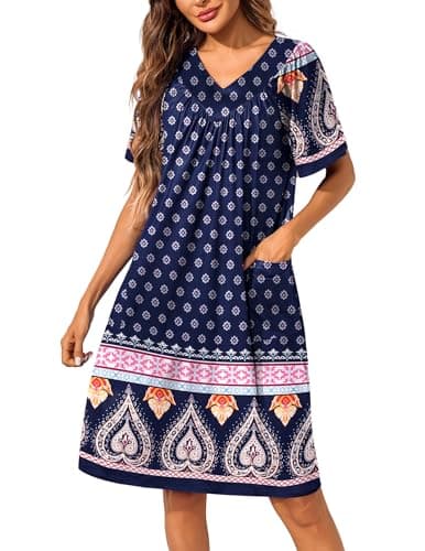 Ekouaer Womens Floral Print Pocket Nightgown Mumu Dress