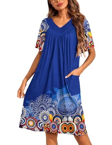Ekouaer Womens Floral Print Pocket Nightgown Mumu Dress