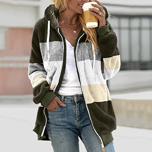 Refined Title: Women's Fashion Hooded Jacket with Drawstring, Zipper Pockets, and Plush Sweater Material
