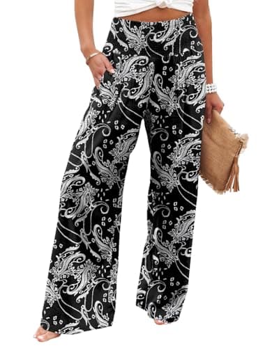 Angerella Women's High Waist Elastic Palazzo Pants with Pockets