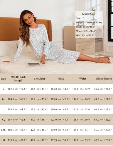 Marvmys Womens Long Sleeve Cotton Nightgown with Lace Trim and Pockets