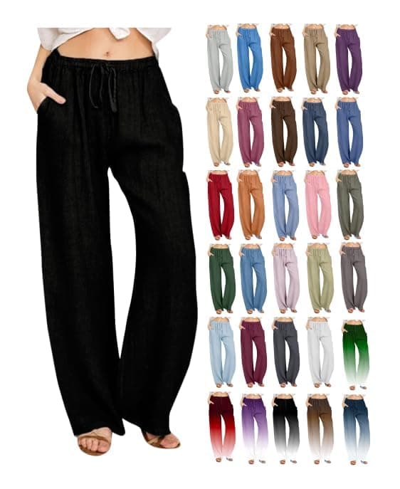 2024 Trendy Women's High Waist Loose Fit Linen Palazzo Pants