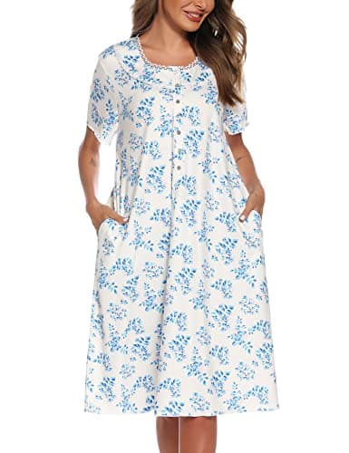 COSUNIONY Women's Soft Cotton Nightgown with Pockets