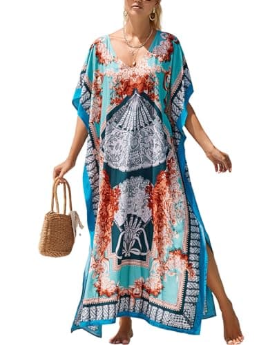 IMAGEKOPE Plus Size Vneck Batwing Dress for Women Bathing Suit Cover up Moroccan Caftan Dresses