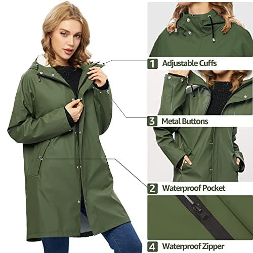 UNIQUEBELLA Women's Waterproof Long Hooded Raincoat