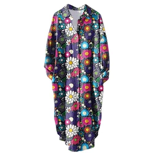 Women's Button Down Long Sleeve House Dress with Pockets - 2024 Fall Collection